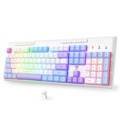 RisoPhy Wireless Gaming Keyboard, Tri-Mode BT5.0/2.4GHz/USB-C, RGB Light up Backlit Keyboards, Customizable Macro Keys, 26 Anti-ghosting Keys, 4000mAh Battery, Creamy Computer Keyboards