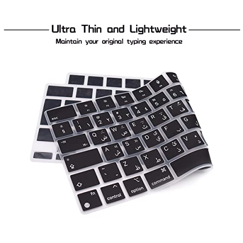 HRH Keyboard Cover Skin EU for MacBook Air 13”15"(M5-M2)&Pro 14”16"(M5-M1) | Arabic,Black,2026-2021,A3426 A3427 A3434 A2992 A2918,Neo 13"A18,Precise Fit,Dust Proof,Waterproof,Durable,Keyboard Accessory - color: Arabic