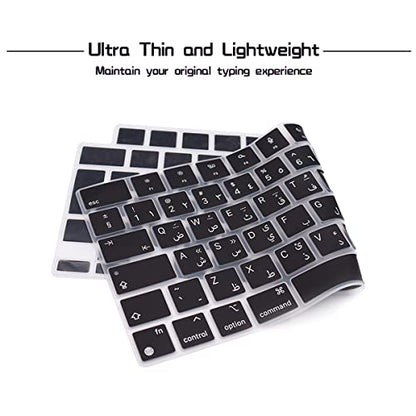 HRH Keyboard Cover Skin EU for MacBook Air 13”15"(M5-M2)&Pro 14”16"(M5-M1) | Arabic,Black,2026-2021,A3426 A3427 A3434 A2992 A2918,Neo 13"A18,Precise Fit,Dust Proof,Waterproof,Durable,Keyboard Accessory - color: Arabic