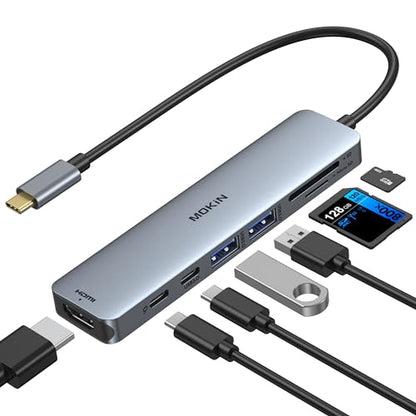MOKiN USB C Hub HDMI Adapter Dongle for MacBook/Dell/HP/Lenovo Laptop | 4K@60HZ HDMI, 3*5Gbps USB A 3.0, 100W USB C Charging Port, SD/microSD Card Reader