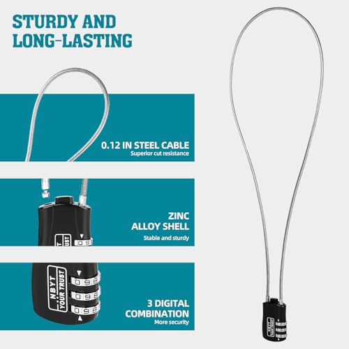 Wire Rope Cable Lock with Resettable Code, Zinc Alloy - Helmet, Luggage & Snowboard Lock - size: 27 inch