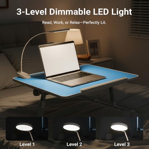 iXTRA Adjustable Laptop Lap Desk with Cooling Fan USB Light for Adults - color: Blue,70x45cm