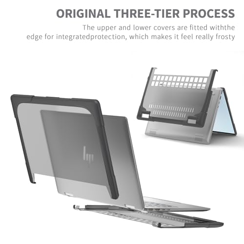 Heavy Duty Case for 14" HP Envy X360 2-in-1 2K Touch-Screen Laptop 2024 Release Shockproof Hard Shell Matte Translucent Anti-Fingerprint Protective Cover with TPU-Covered Edge (Grey) - color: Grey