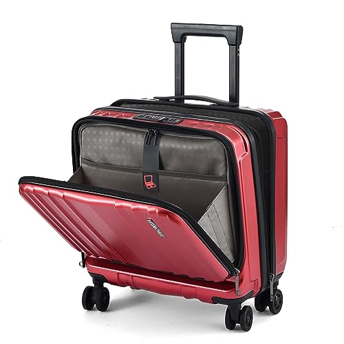 TydeCkare 16" Carry on Luggage with 2 Laptop Compartments, Lightweight Hardshell ABS+PC Suitcase with Dual Control TSA Lock, with YKK Zipper, 4 Spinner Silent Wheels, for Business Travel, Wine Red - color: Wine Red
