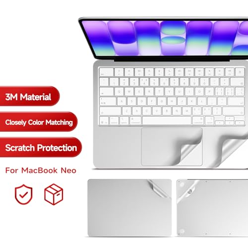 4 in 1 Ultra Thin 3M Vinyl Full Size Laptop Skin Palm Rest Sticker for 2026 New Released MacBook Pro Neo 13 Inch A3404 with A18 Chip - Silver - color: Silver