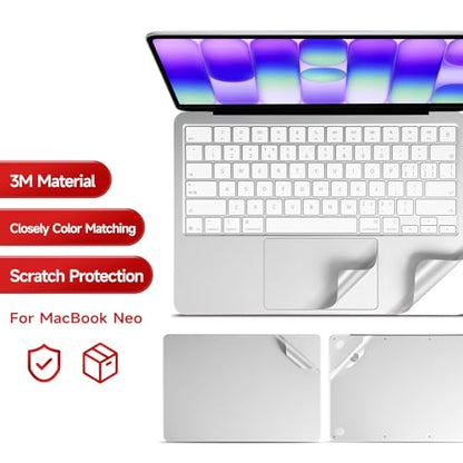 4 in 1 Ultra Thin 3M Vinyl Full Size Laptop Skin Palm Rest Sticker for 2026 New Released MacBook Pro Neo 13 Inch A3404 with A18 Chip - Silver - color: Silver