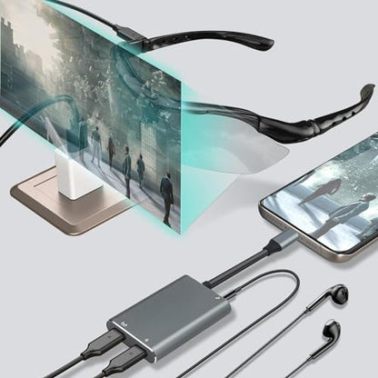 XREA L Hub Adapter, USB-C to Glasses Charging Adapter, 65W PD Charging & 4K@60Hz Output Compatible Switch 1, PS5, Mac, Laptops, Phone 17/16/15, for XR EAL Rokid Viture Ray Neo AR Glasses - color: Gray