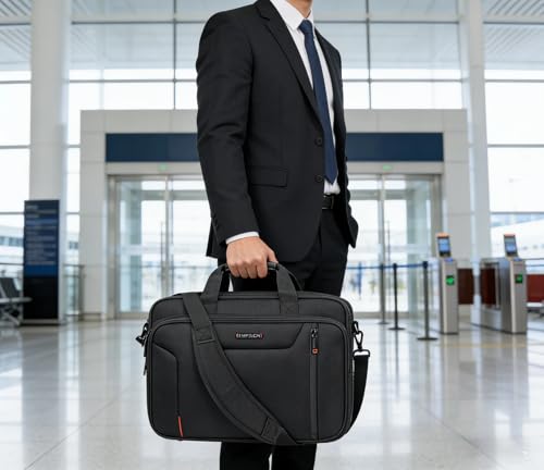 EMPSIGN Laptop Bag Briefcase, 17.3 Inch Computer Bag Expandable Laptop Case for Men, Water Repellent Shoulder Messenger Bag for Work Business Travel Office-Black - color: Black/Red