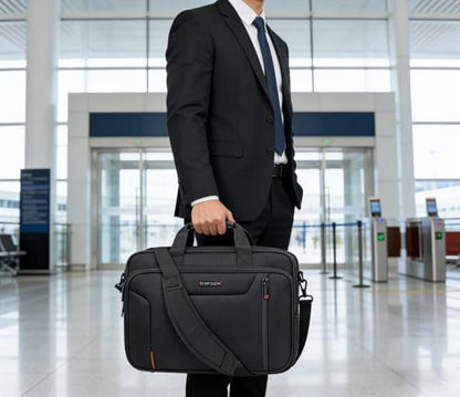 EMPSIGN Laptop Bag Briefcase, 17.3 Inch Computer Bag Expandable Laptop Case for Men, Water Repellent Shoulder Messenger Bag for Work Business Travel Office-Black - color: Black/Red