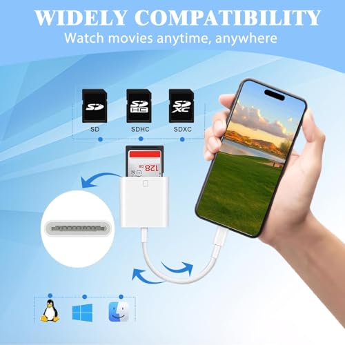 USB C SD Card Reader, Type C Digital Camera Adapter | White, Trail Game Camera Viewer, USB C Memory Card Reader for iPhone 17/16/15,iPad,MacBook,iMac,Galaxy,Android