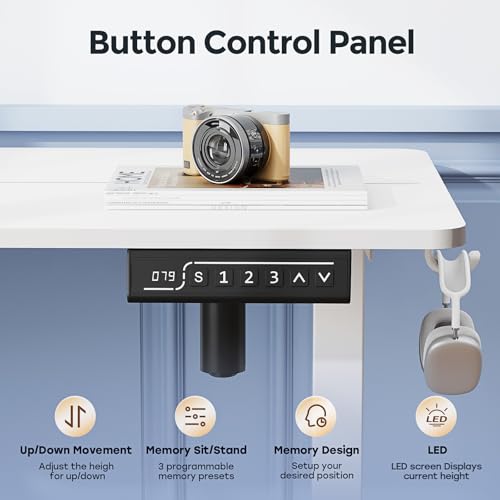Small Electric Standing Desk, 35" ×20" White Standing Desk, Height Adjustable Compact Sit Stand Workstation with Splice Board, Home Office Desk with 2 Hooks - color: Pearl White, size: 35"