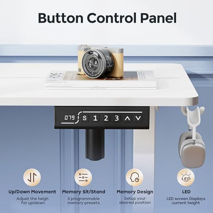 Small Electric Standing Desk, 35" ×20" White Standing Desk, Height Adjustable Compact Sit Stand Workstation with Splice Board, Home Office Desk with 2 Hooks - color: Pearl White, size: 35"