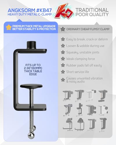 Table Microphone Clamp KB47 - Heavy-Duty Desk Mic Metal Clamp Mount with 5/8-27 Male and 3/8-16 Female Thread, 1PCS - color: C-CLAMP MOUNT (1PCS)