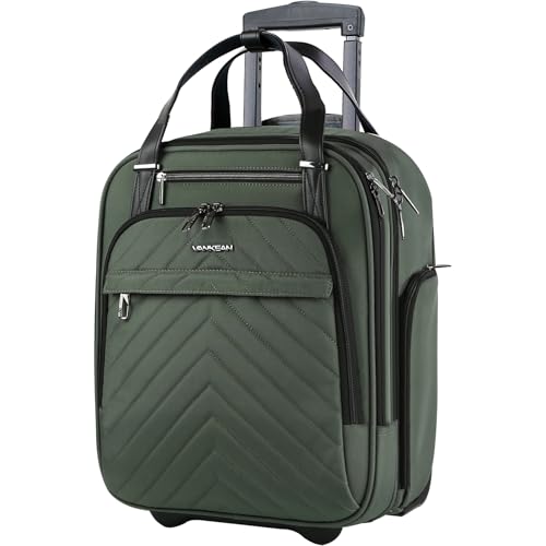 VANKEAN Carry On Underseat 16-inch Multi-functional Underseater Lightweight Overnight Suitcase with Wheels, Roller Case for Men Women Travel Business, Army Green - color: Army Green