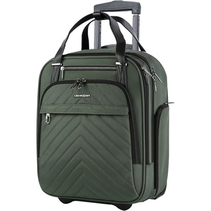VANKEAN Carry On Underseat 16-inch Multi-functional Underseater Lightweight Overnight Suitcase with Wheels, Roller Case for Men Women Travel Business, Army Green - color: Army Green