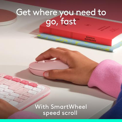 Logitech POP Mouse, Compact and Portable Wireless Bluetooth Mouse - Rose | Compact, portable, programmable buttons, easy-switch between up to 3 devices, laptop, tablet, PC - color: Rose