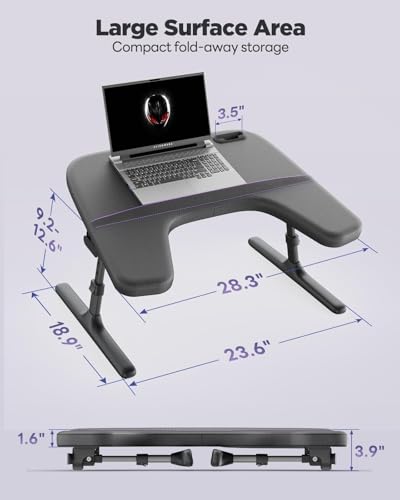 SAIJI Laptop Lap Desk for Bed & Couch with Soft Armrest, Bed Desk Table | Ergonomic Curved Design, Soft Padded Armrests, Height & tilt angles Adjustable, Foldable & Versatile Surface - color: Black