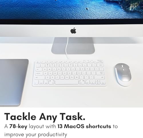 Macally USB Wired Keyboard for Mac and Windows PC - Plug and Play Apple Keyboard with 78 Scissor Switch Keys and 13 Shortcut Keys - Compact & Small that Saves Spaces and Looks Great - White - color: White