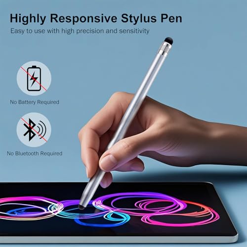 12Pcs Silver Stylus Pen for Touchscreen, 2-in-1 Stylus Pen for iPad | High Precision & Sensitivity, Aluminum Body, Suitable for iPad iPhone Android Smartphone Tablet Switch and All Touch Screens - color: 12 Silver