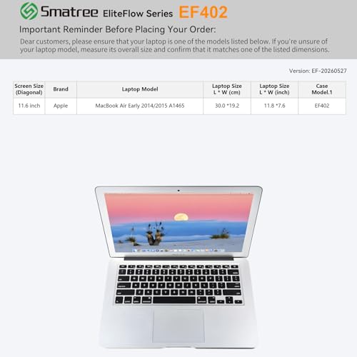 Smatree EliteFlow Laptop Case for 11.6 inch Apple MacBook Air Early 2015 | for 11.6 inch Apple MacBook Air Early 2014/2015 A1465,Protective Laptop Case with Pocket(EF402) - size: 1.10| for APPLE 11.6" MacBook Air Early(EF402)