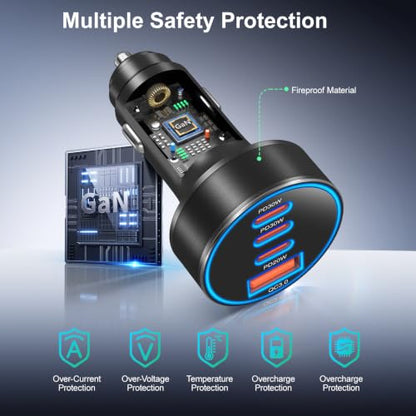 98W Car Charger USB C Fast Charge, 2 Pack 4-Port Fast Car Phone Charger | [4 in 1] Dual PD30W+PD20W+QC18W,3 USB-C & USB-A Cigarette Lighter USB Charger Adapter for iPhone 17 16 15 Pro Max,iPad,Galaxy - color: Black