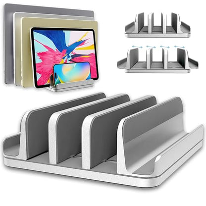 Adjustable Laptop Stand, 5 Slots, Aluminum Space-Saving, for Apple MacBook/Surface/Galaxy/Tablet/iPad/iPhone, Silver - color: Silver