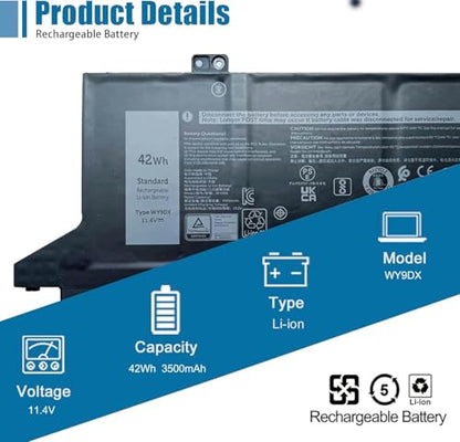 WY9DX Laptop Battery Replacement for for Dell Latitude 5420 5520 Precision 15 3560 Series RJ40G 01K2CF 075X16 0WK3F1 0M3KCN 005R42 11.4V 42Wh 3500mAh 3-Cells - size: 8.14*4.15*0.2 inch WY9DX