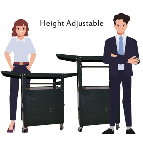 AV Cart with Locking Cabinet and Keyboard Tray Height Adjustable Utility Cart with Extra Storage,Computer Cart with Wheels and Power Strip for Presentations Office Holds 300 Lbs(Black/43”x18”x43”) - size: 43”x18”x43”