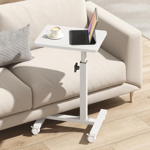 TUTOTAK C Table End Table Adjustable Height, TV Tray Table for Small Spaces | 360°Swivel casters, Slide Under Couch Side Table, Sofa Bedside Table for Living Room, Bedroom, White TB01BW099 - color: White
