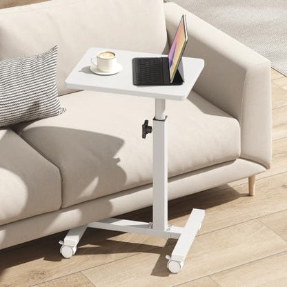 TUTOTAK C Table End Table Adjustable Height, TV Tray Table for Small Spaces | 360°Swivel casters, Slide Under Couch Side Table, Sofa Bedside Table for Living Room, Bedroom, White TB01BW099 - color: White