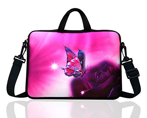 15.6-Inch Laptop Shoulder Bag Case Sleeve For 14 15" 15.6 Inch HP/Dell/Lenovo Pink Butterfly - color: Pink Butterfly