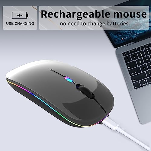 KANMABPC Wireless Bluetooth Mouse – Rechargeable, Silent, Dual Mode (Bluetooth 5.2 & USB) with LED Lights – Portable for Laptop, Desktop, & Tablet(Grey) - color: grey