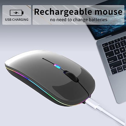 KANMABPC Wireless Bluetooth Mouse – Rechargeable, Silent, Dual Mode (Bluetooth 5.2 & USB) with LED Lights – Portable for Laptop, Desktop, & Tablet(Grey) - color: grey