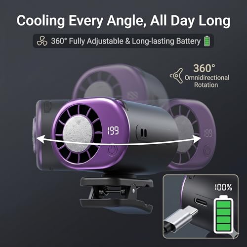 2026 Car Clip On Air Conditioner Fan with Semiconductor Cooling, 199 Speeds Adjustable, LED Display, 360° Rotation, USB Rechargeable Portable Personal Cooler for Office Umbrella Bike Beach