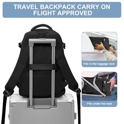 Travel Backpack Simple Durable Carry On Backpack with Shoe Compartment, Personal Item Travel Bag Flight Approved, Water Resistant Laptop Backpack for Women Men Weekender Business, Black - color: Black
