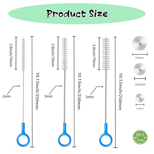 Straw Brush Cleaner Set,Straw Cleaner Brush Long 10 Inch | Straw Cleaner with 2mm and 3mm Thick Stainless Steel Wires, Heavy-Duty Straw Cleaning Brush for Baby Bottles(6-Pack)