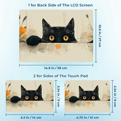 Reusable Universal Laptop Skin Sticker, Cut to Fit for 11.6–15.6 Inch Laptops, Waterproof Protective Film, No-Residue - Flower Cat Peek - color: Flower Cat Peek