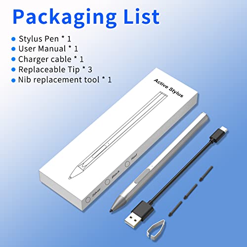 Stylus Pen for HP Envy X360 Pavilion X360 Specter X360 Spectre X2 Envy X2 Rechargeable MPP 2.0 Tilt Active Pen with 4096 Pressure Sensitivity, Palm Rejection, Magnetic Attachment Function, Silver