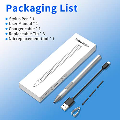 Stylus Pen for HP Envy X360 Pavilion X360 Specter X360 Spectre X2 Envy X2 Rechargeable MPP 2.0 Tilt Active Pen with 4096 Pressure Sensitivity, Palm Rejection, Magnetic Attachment Function, Silver