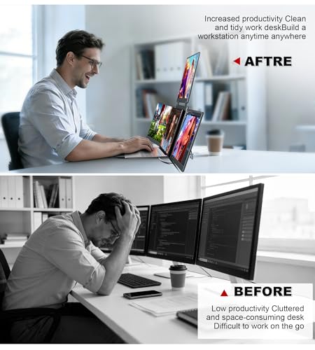 Laptop Screen Extender, 14" Quad Portable Monitor, FHD 1200P IPS Triple Display Compatible with Windows10/11 and Mac, for 12"-16.5" Laptops - size: 14", style: Quad monitor