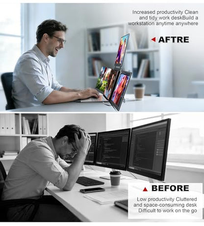 Laptop Screen Extender, 14" Quad Portable Monitor, FHD 1200P IPS Triple Display Compatible with Windows10/11 and Mac, for 12"-16.5" Laptops - size: 14", style: Quad monitor