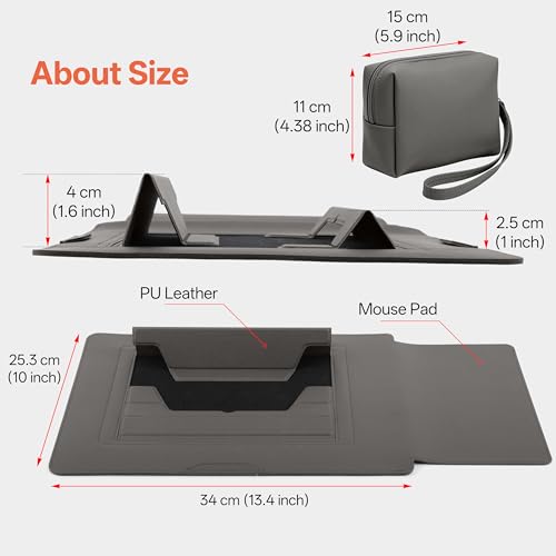 13-14 Inch Protective Laptop Sleeve Case with Stand, for MacBook Pro 14'' M5~M1, Pro/Max(2026-2021), MacBook Air 13.6'' M5-M2, (2026-2022), iPad Air/Pro Surface, PU Leather Laptop Case (13"-14" Grey) - color: Grey, size: 13-14 Inch