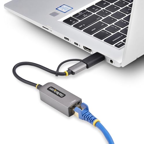 StarTech USB-C to GbE Ethernet Adapter, 10/100/1000Mbps, USB-A Dongle | USB GbE Adapter, 6in/15cm Attached Cable, Status LEDs, C21GA-USB-ETHERNET - color: Space Gray, size: 1Gbps, style: USB-C & USB-A