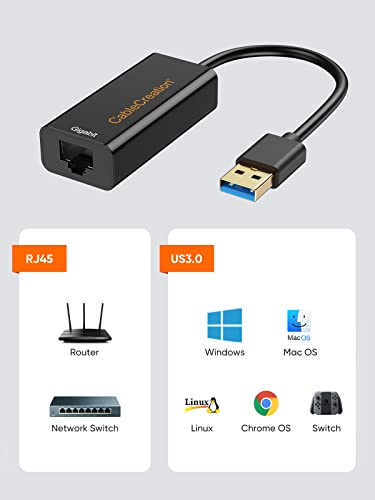 CableCreation USB 3.0 Gigabit Adapter 2-Pack, USB to RJ45 Network Adapter | Supporting 10/100/1000 Mbps Compatible with Nintendo Switch, Windows, Mac, macOS, Linux, Black - size: 2Pack