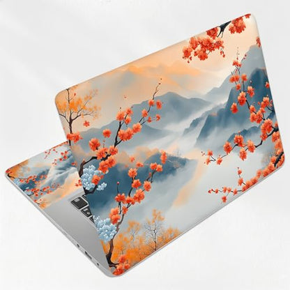 Japanese Zen Landscape Cherry Blossoms Universal Laptop Skin Sticker 3PCS,Protective Decal Trim-to-Fit 11.6" 13.3" 14" 15.6" Laptop Vinyl Cover,Removable Anti-Scratch Computer Decal Protector - color: Japanese Zen Landscape Cherry Blossoms