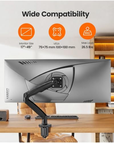 ErGear 17 to 49 inches Single Monitor Mount for Ultrawide Screens,Holds 26.5lbs,Heavy Duty Single Monitor Arm,Single Monitor Stand with Swivel,Tilt,Rotation for Home and Office,VESA 75/100mm - size: 17"-49", style: Single Arm