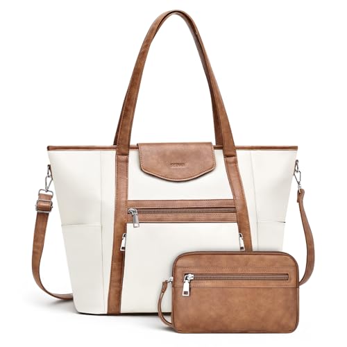 SYTRAH Laptop Bag for Women 15.6 inch Leather Backpack Purse - color: Beige Brown