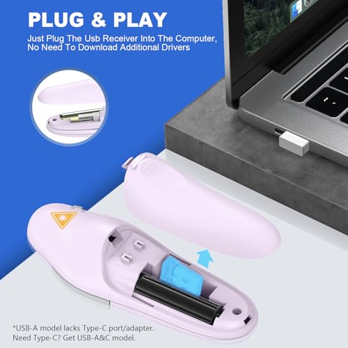 QUI Presentation Clicker Wireless Presenter Remote, Purple, A | Clicker for PowerPoint Presentation Remote, PowerPoint Slide Advancer for Mac/Windows/Google Slide/Keynote - color: Purple