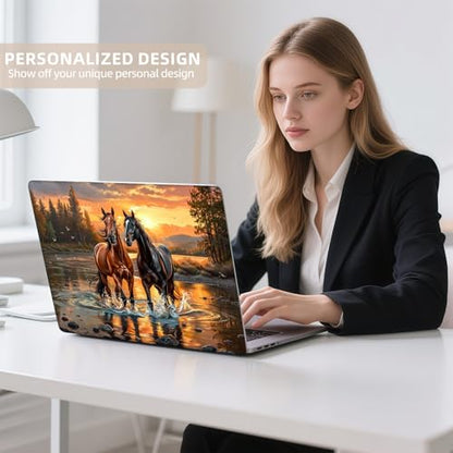 Universal Laptop Skin Sticker for 12/13/14/15.6 Inch Laptops, Reusable Vinyl Laptop Decal Cover, Waterproof Scratch Resistant Notebook Skin with 2 Wrist Pads,Two Horses Sunset - color: Two Horses Sunset