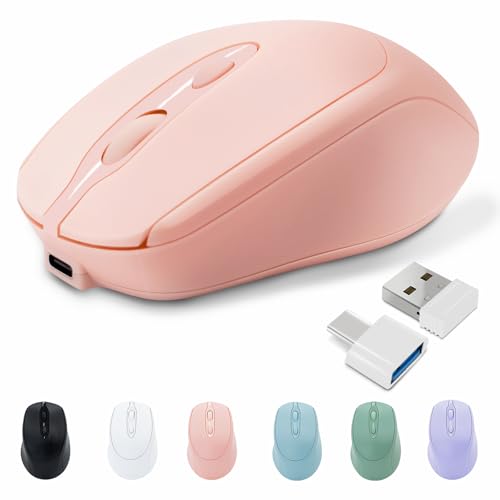 Rechargeable Wireless Mouse, Bluetooth for Laptop/iPad/MacBook Pro/Air, Silent for PC/Surface Pro/Lenovo/Samsung Tablet, Slim Portable Computer Mouse (Pink) - color: Pink